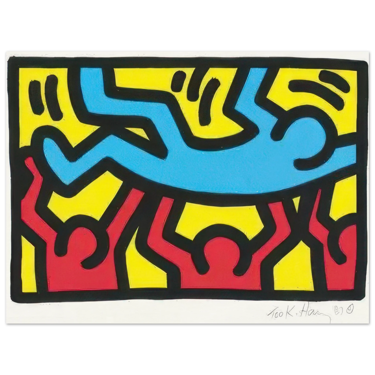 Keith Haring art poster featuring iconic Pop Art imagery, bold graphic lines and vibrant colours