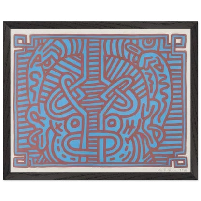 Keith Haring framed print featuring iconic artwork, bold lines and vibrant Pop Art colours