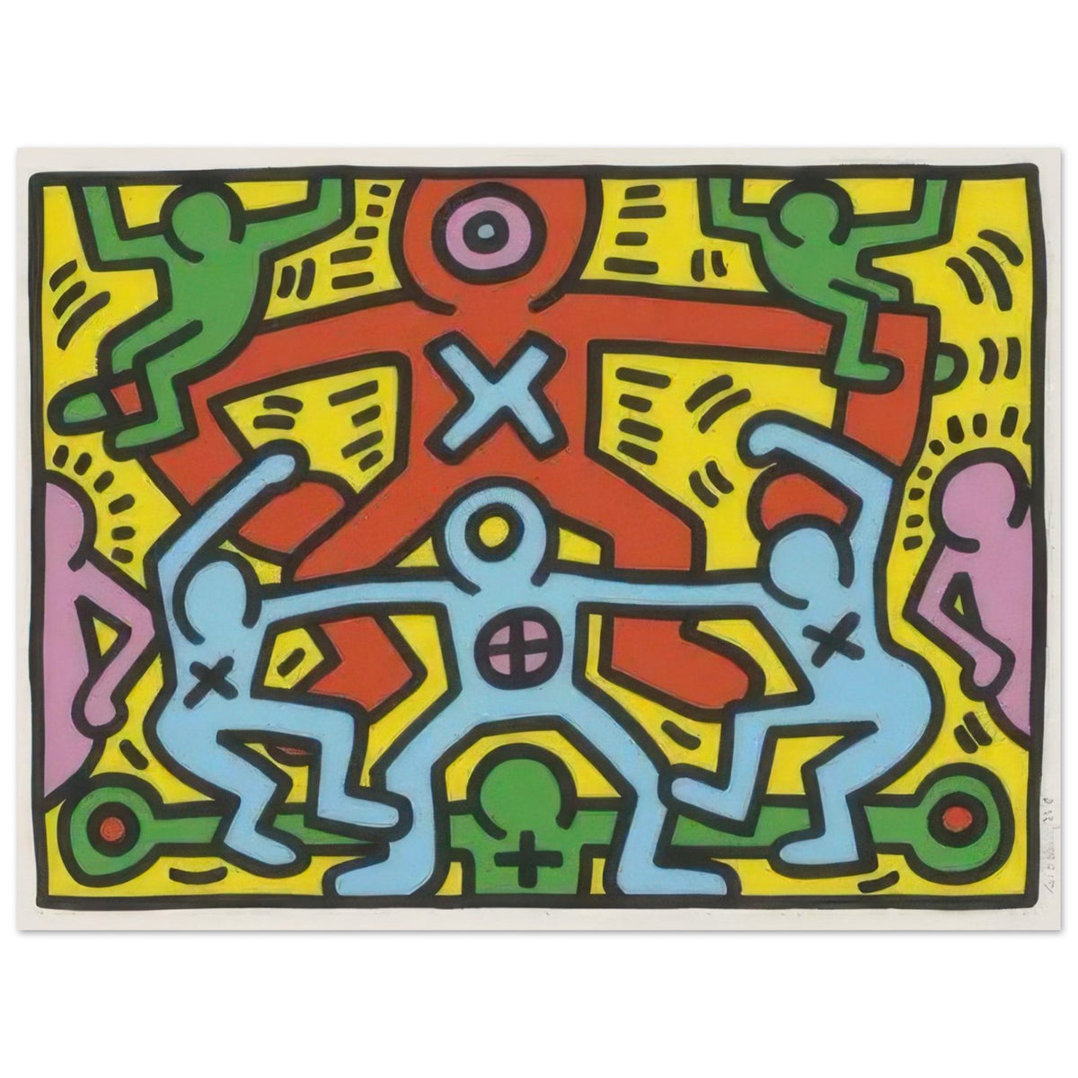 Keith Haring art poster featuring iconic Pop Art imagery, bold graphic lines and vibrant colours