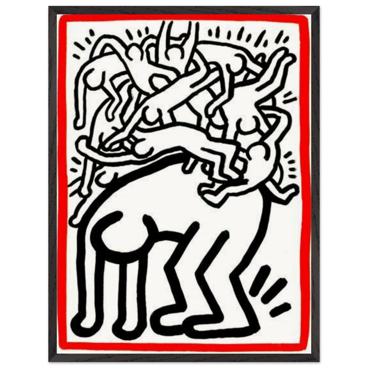 Keith Haring framed print featuring iconic artwork, bold lines and vibrant Pop Art colours