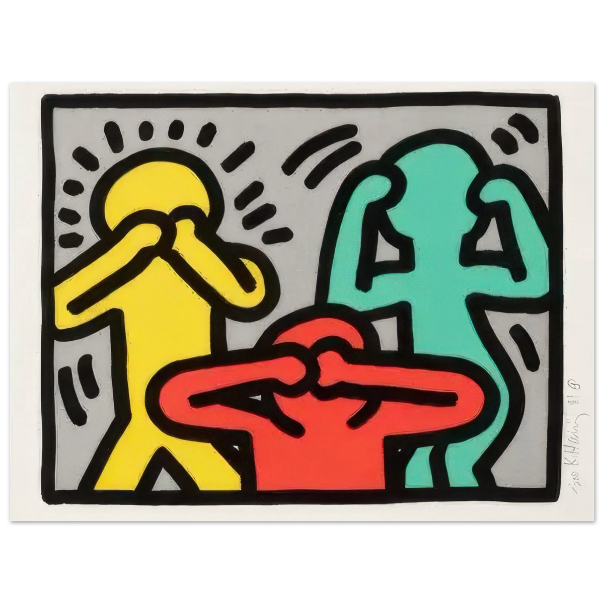 five layers of colour—grey, black, green, red and yellow—Pop Shop III