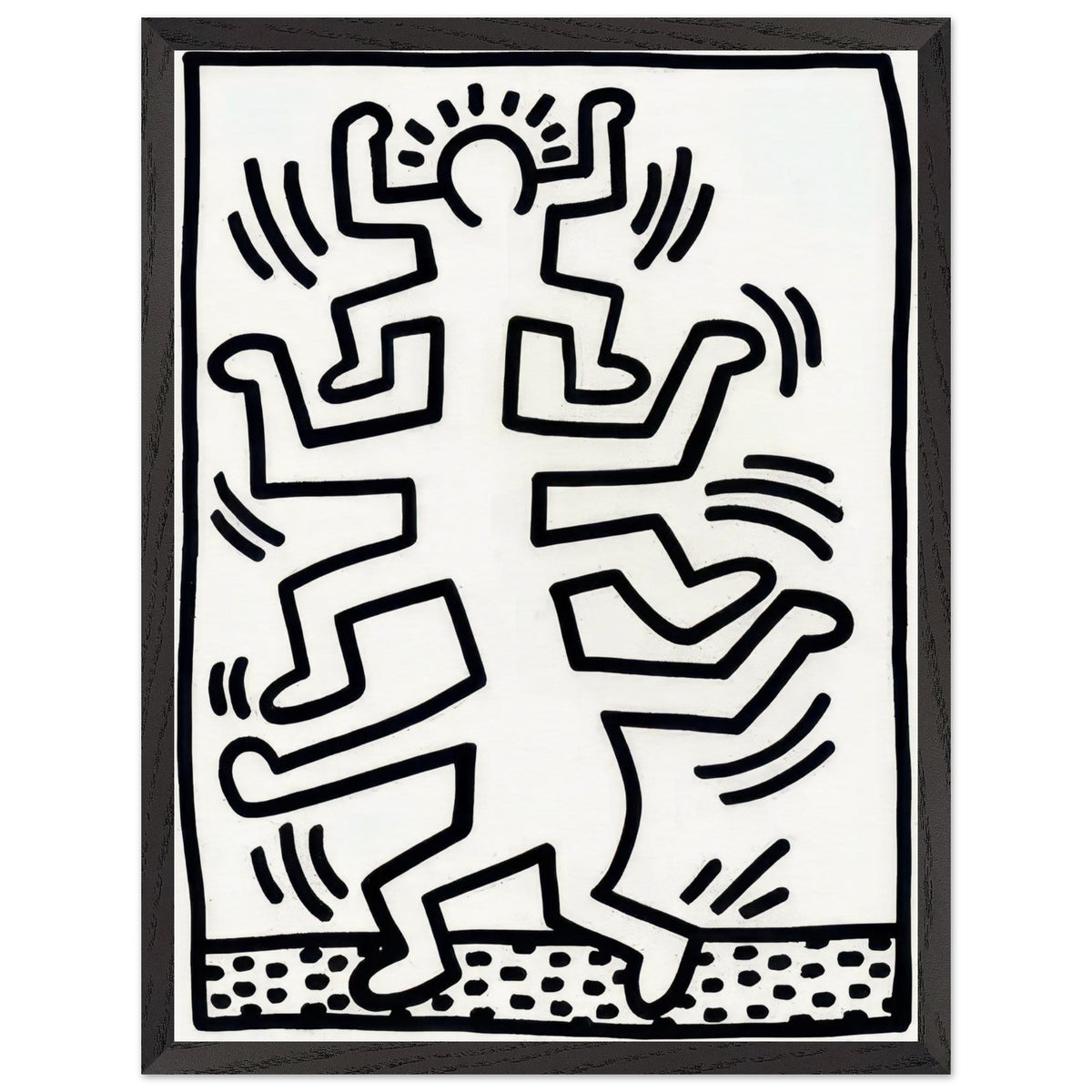 Keith Haring Untitled print featuring a dancing radiant figure with bold black outlines and movement lines