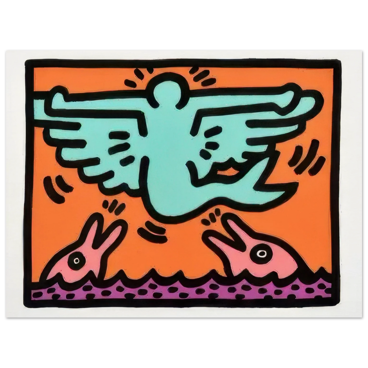 Keith Haring art poster featuring iconic Pop Art imagery, bold graphic lines and vibrant colours
