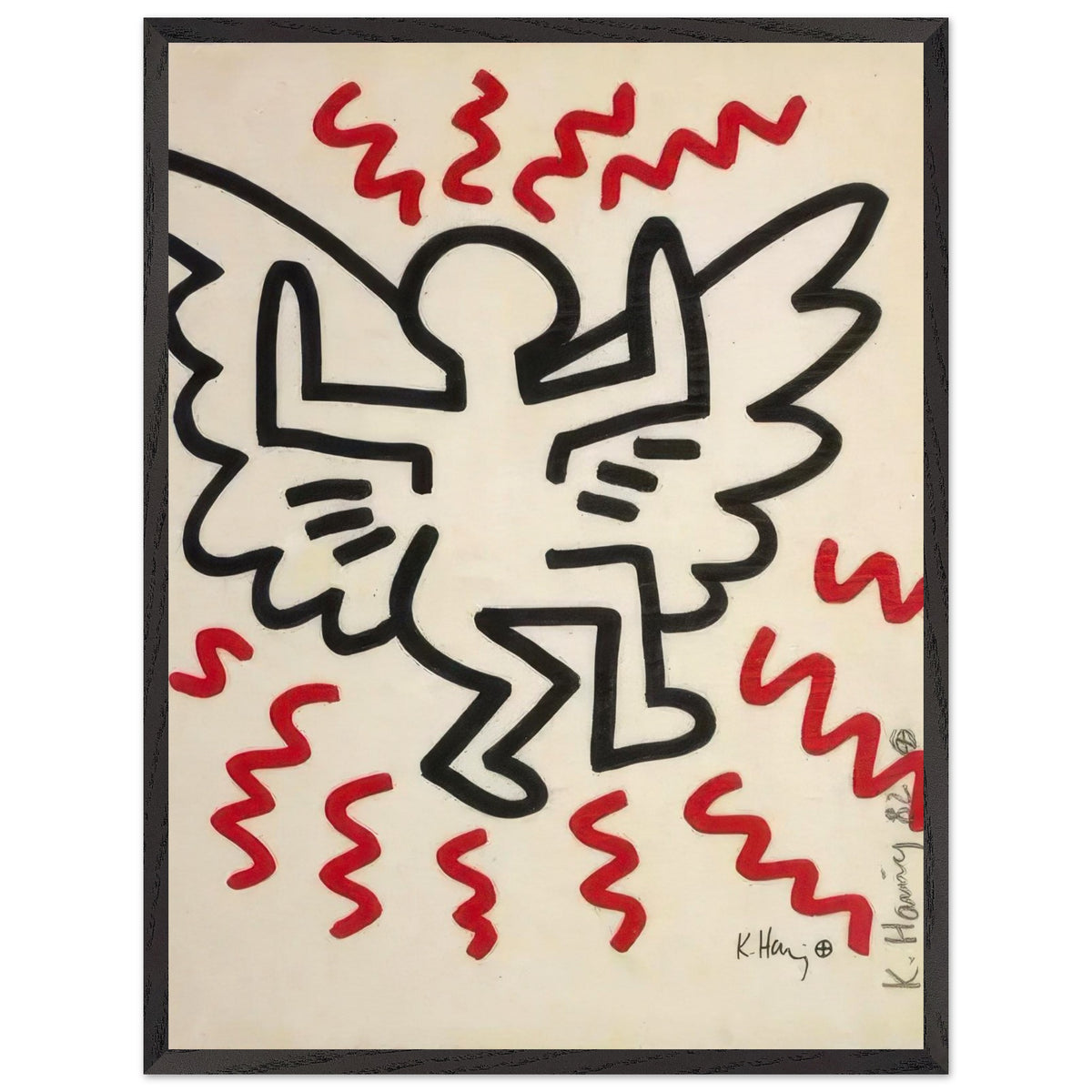 Keith Haring framed print featuring iconic artwork, bold lines and vibrant Pop Art colours
