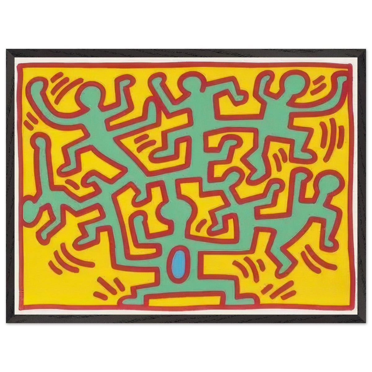 Keith Haring framed print featuring iconic artwork, bold lines and vibrant Pop Art colours