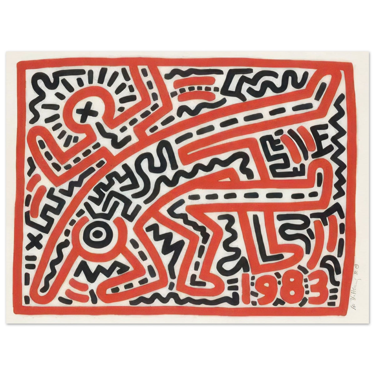 Keith Haring art poster featuring iconic Pop Art imagery, bold graphic lines and vibrant colours