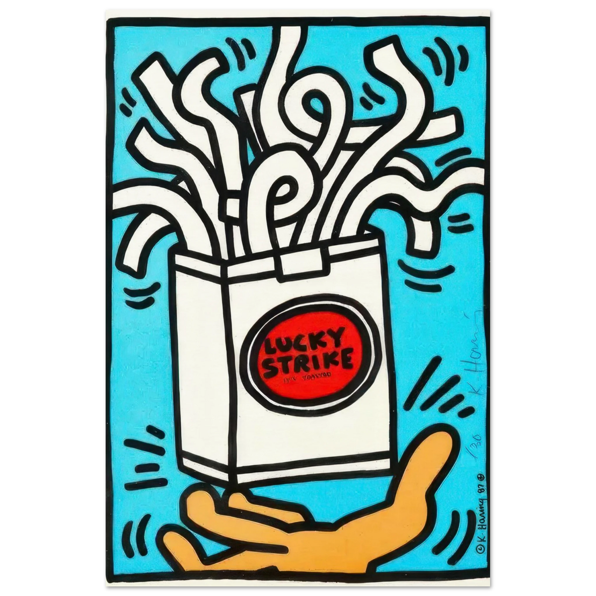 Lucky Strike (blue, white) - by Keith Haring Poster 100x150 cm / 40x60″