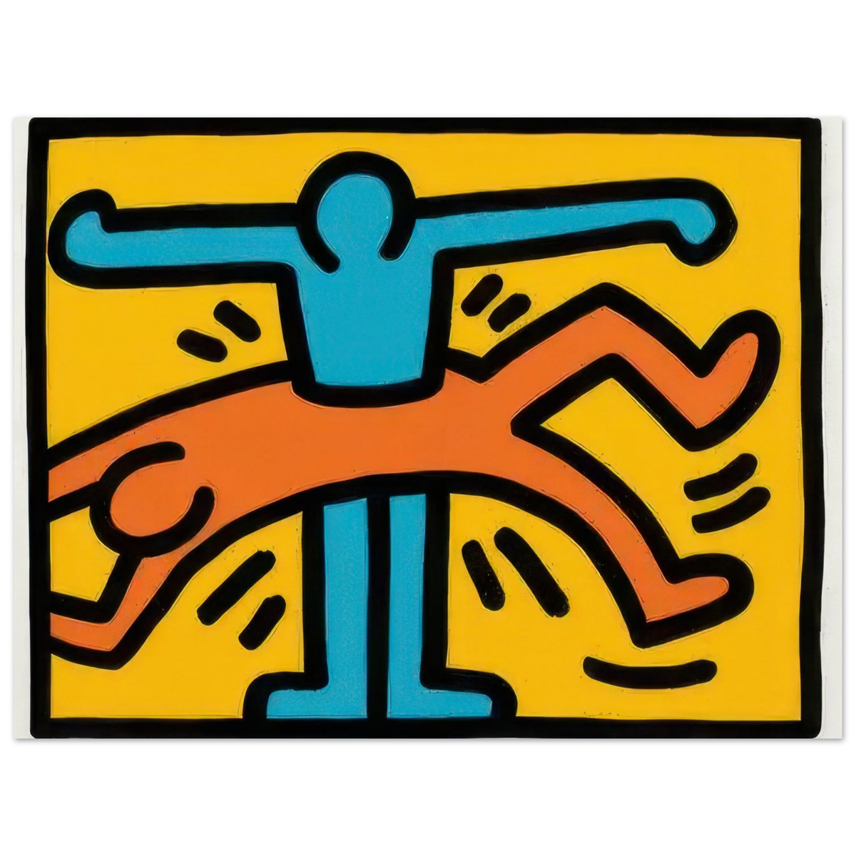 Keith Haring art poster featuring iconic Pop Art imagery, bold graphic lines and vibrant colours