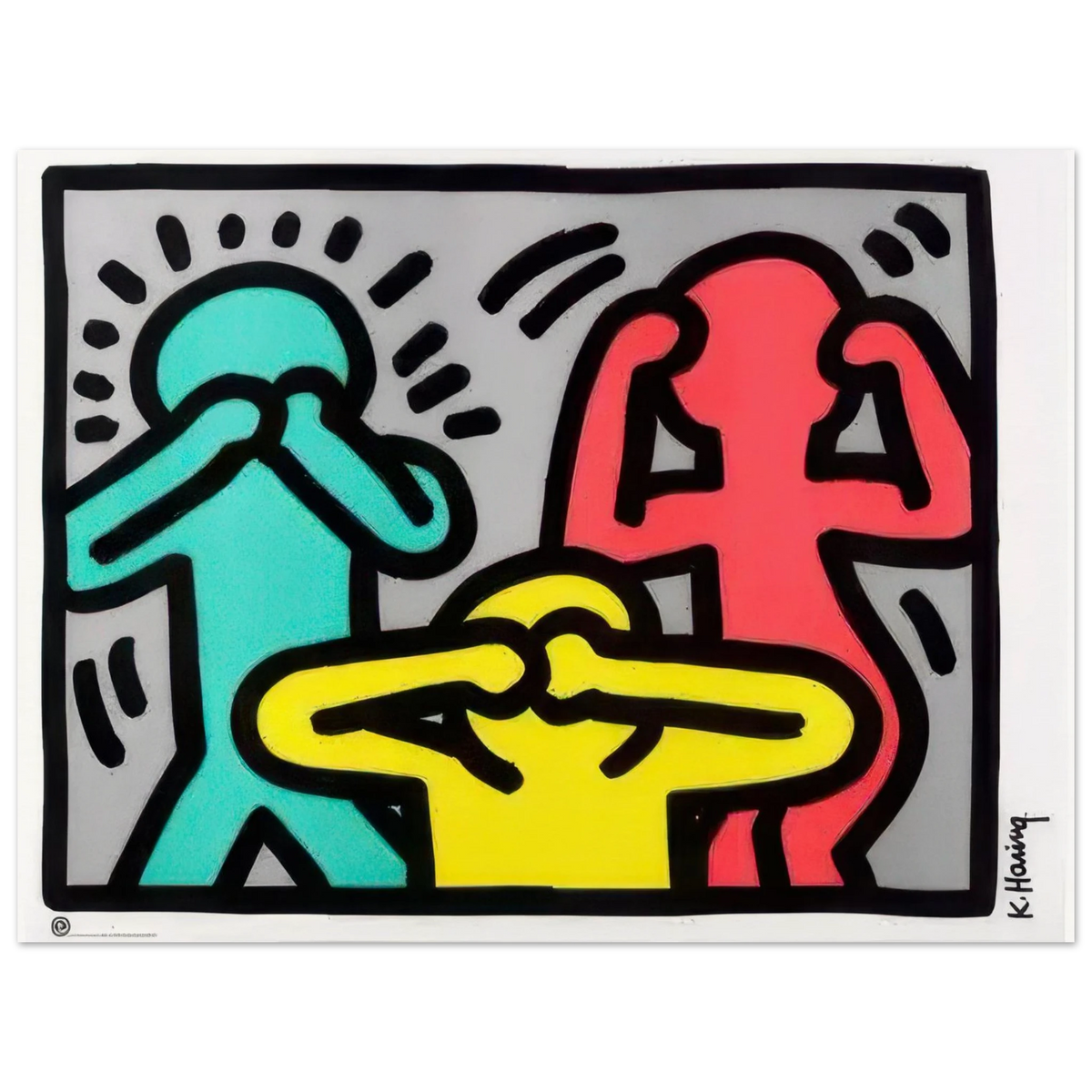 Keith Haring art poster featuring iconic Pop Art imagery, bold graphic lines and vibrant colours