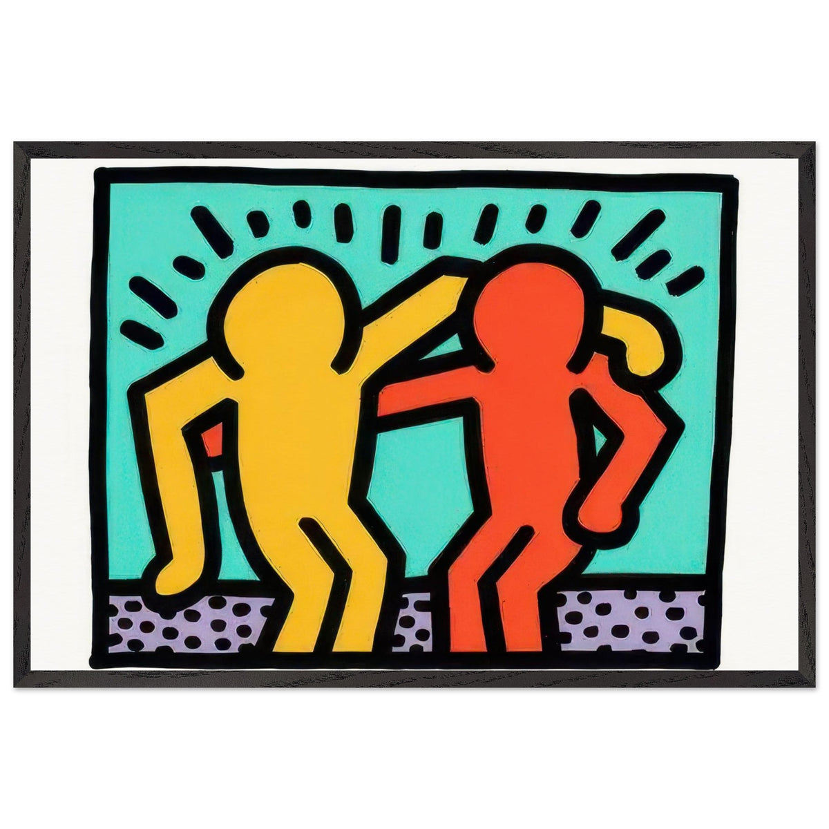 Keith Haring framed print featuring iconic artwork, bold lines and vibrant Pop Art colours