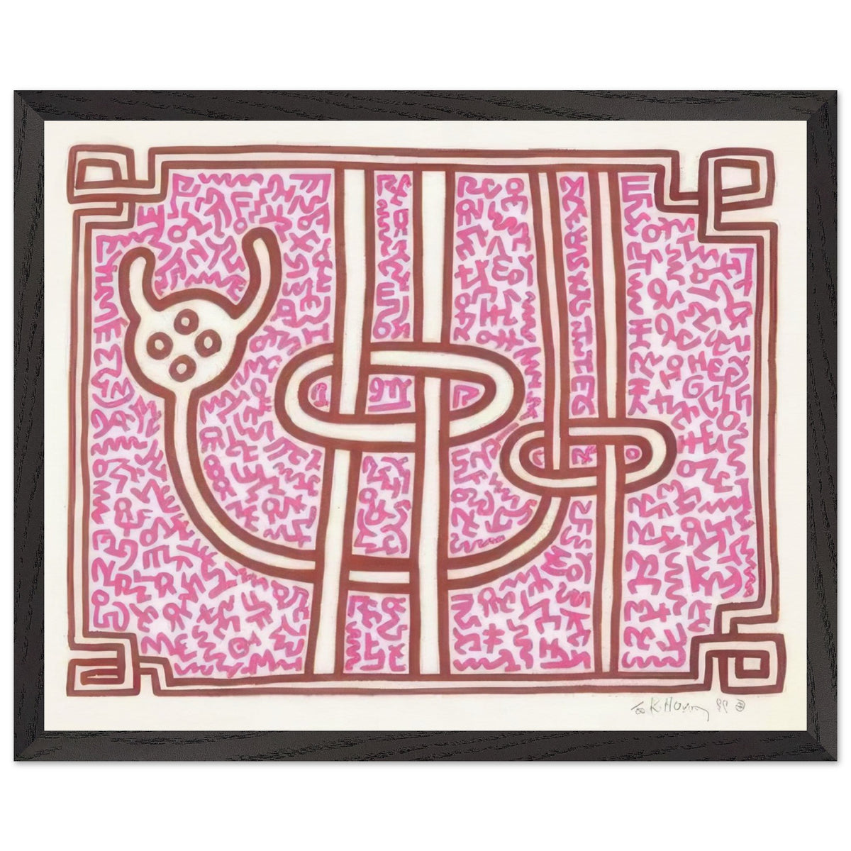 Keith Haring framed print featuring iconic artwork, bold lines and vibrant Pop Art colours