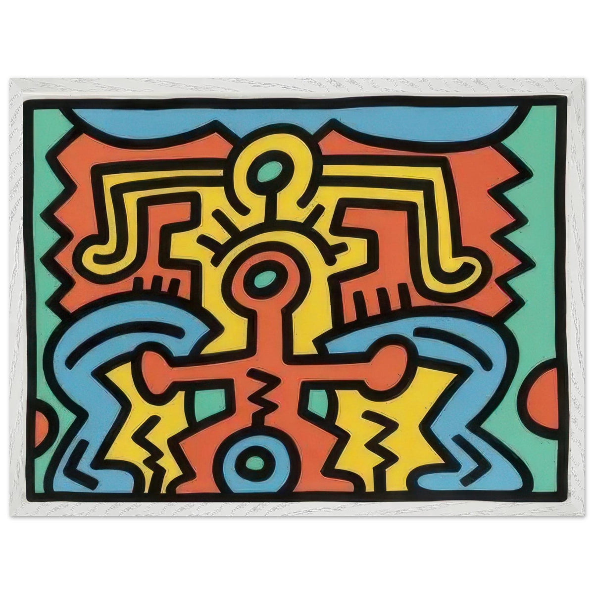 Keith Haring framed print featuring iconic artwork, bold lines and vibrant Pop Art colours