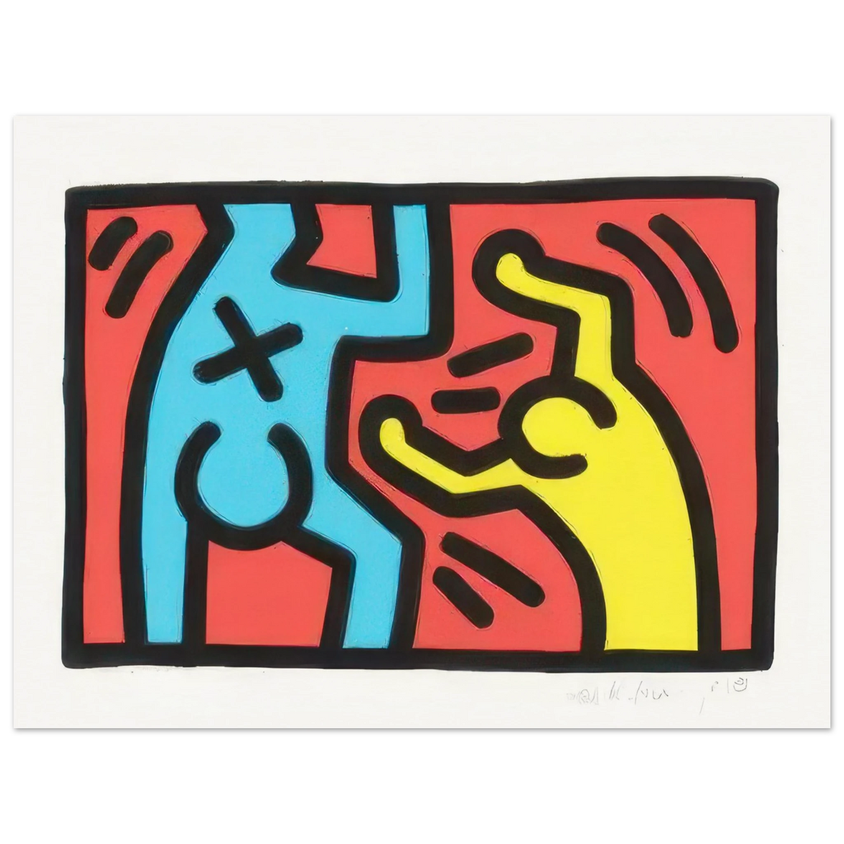 Keith Haring art poster featuring iconic Pop Art imagery, bold graphic lines and vibrant colours