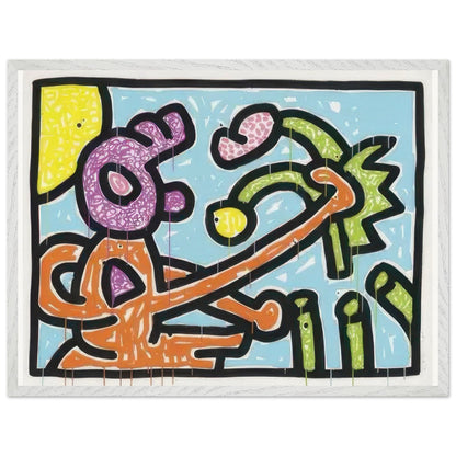 Keith Haring framed print featuring iconic artwork, bold lines and vibrant Pop Art colours