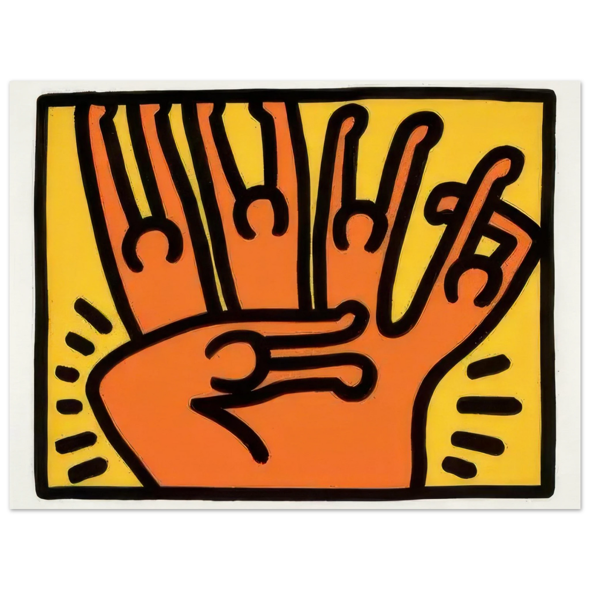 Keith Haring art poster featuring iconic Pop Art imagery, bold graphic lines and vibrant colours