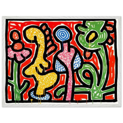 Keith Haring framed print featuring iconic artwork, bold lines and vibrant Pop Art colours