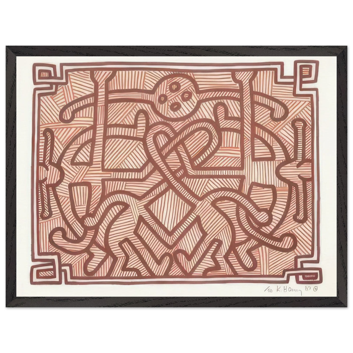 Keith Haring framed print featuring iconic artwork, bold lines and vibrant Pop Art colours