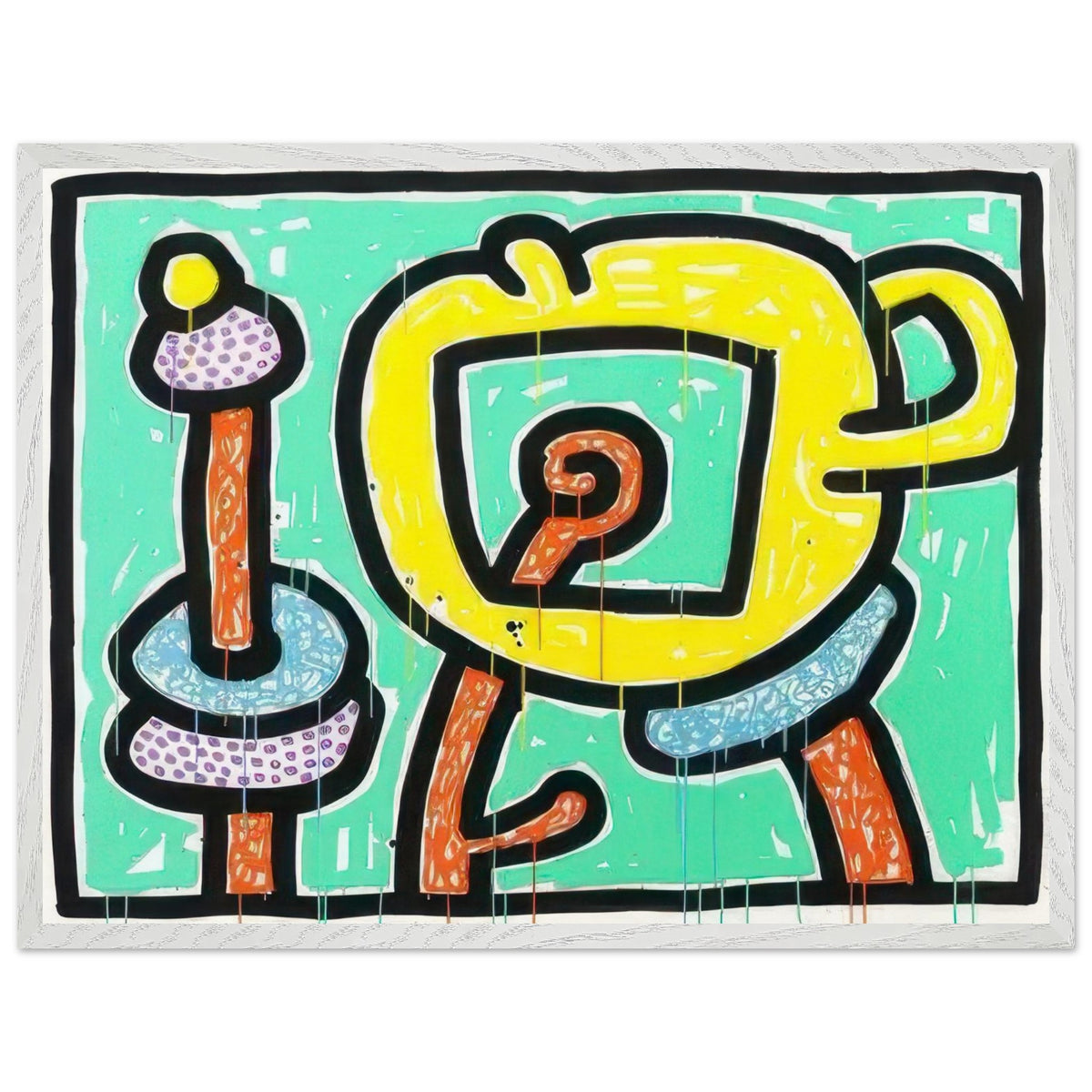 Keith Haring framed print featuring iconic artwork, bold lines and vibrant Pop Art colours